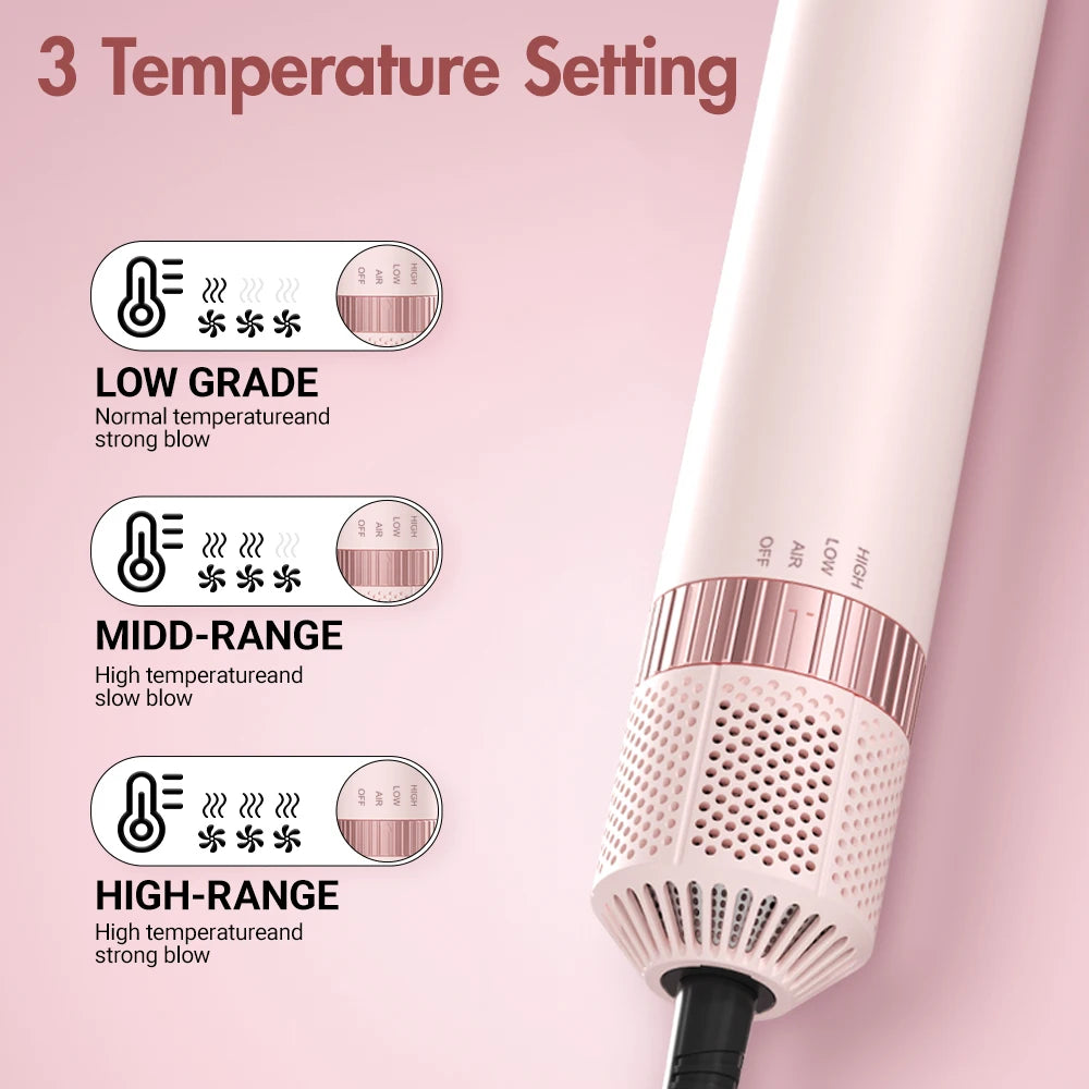 LuxeAir 5-in-1 Pink Styler – Secado, volumen y ondas en un solo paso