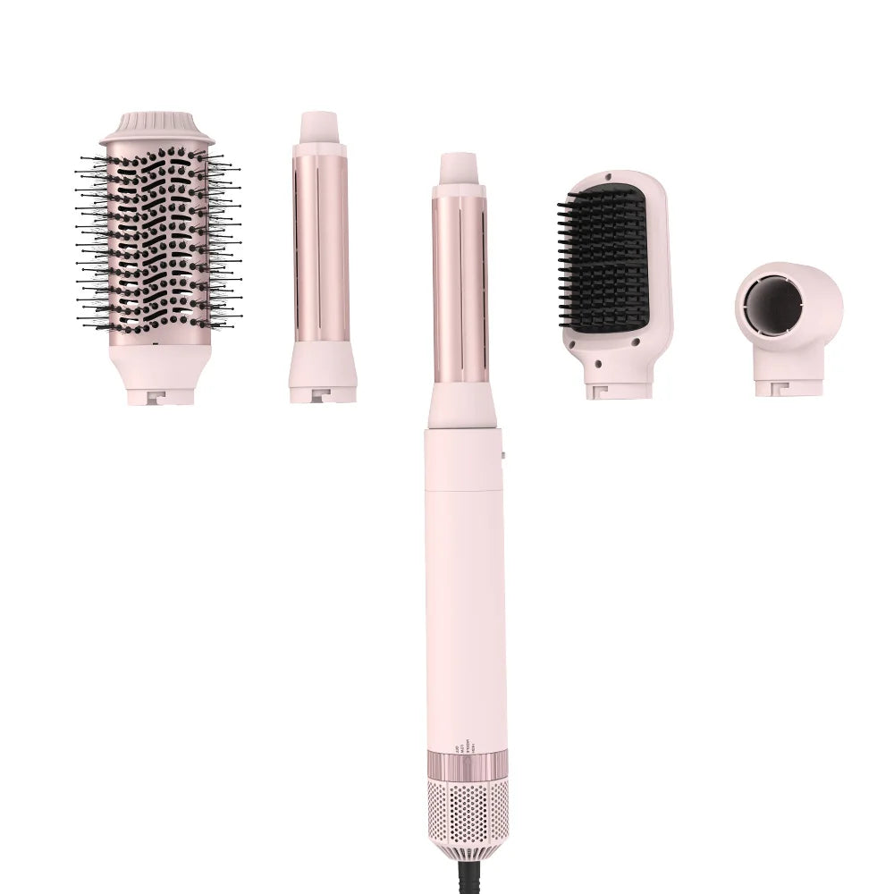LuxeAir 5-in-1 Pink Styler – Secado, volumen y ondas en un solo paso
