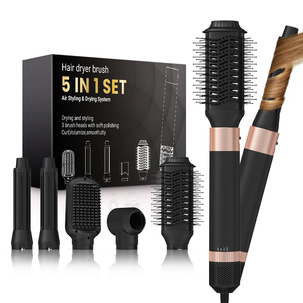 LuxeAir 5-in-1 Pink Styler – Secado, volumen y ondas en un solo paso