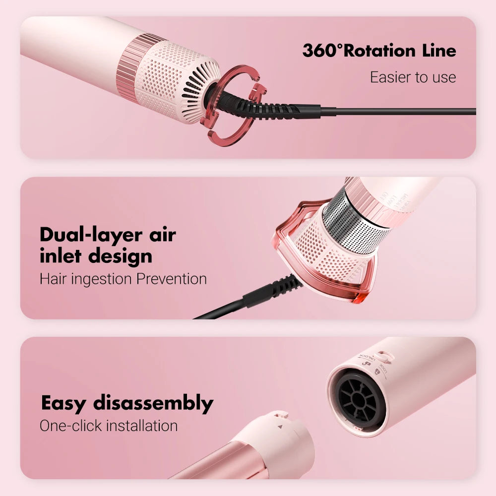 LuxeAir 5-in-1 Pink Styler – Secado, volumen y ondas en un solo paso