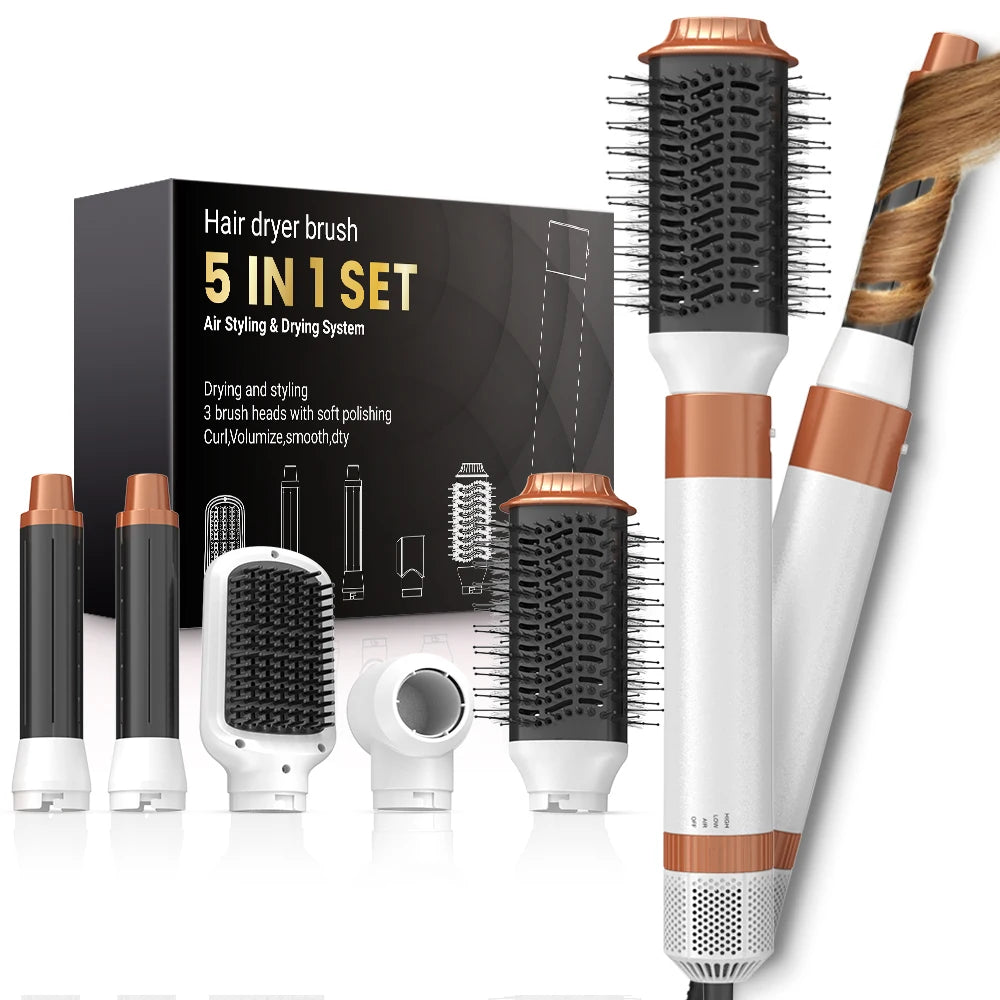 LuxeAir 5-in-1 Pink Styler – Secado, volumen y ondas en un solo paso